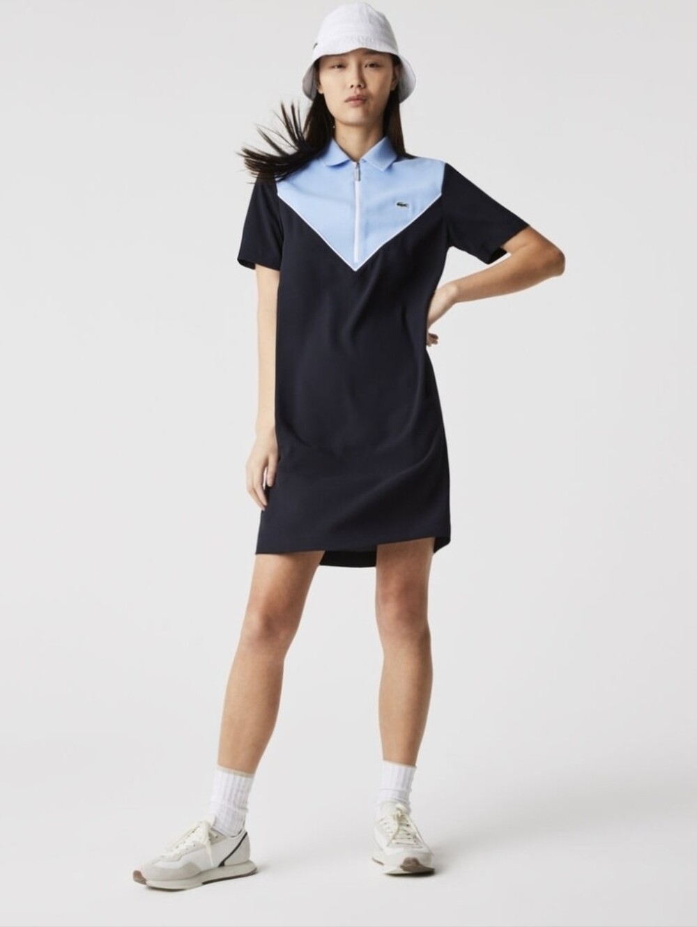 Women's Lacoste dress, loose fit, monogram jacquard, size 34 (small).